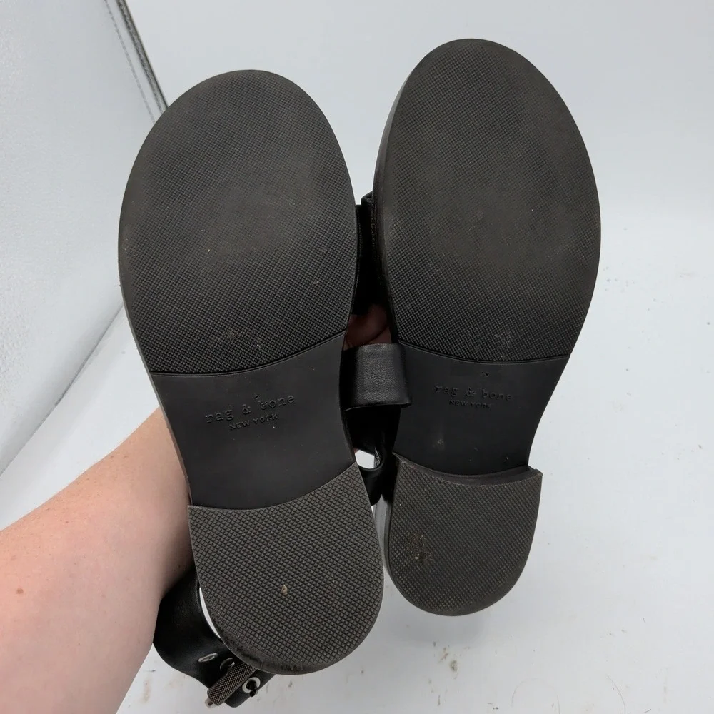 Rag & Bone Slayton $350 Black Leather Ankle Strap Buckle Sandals Womens 36 Italy